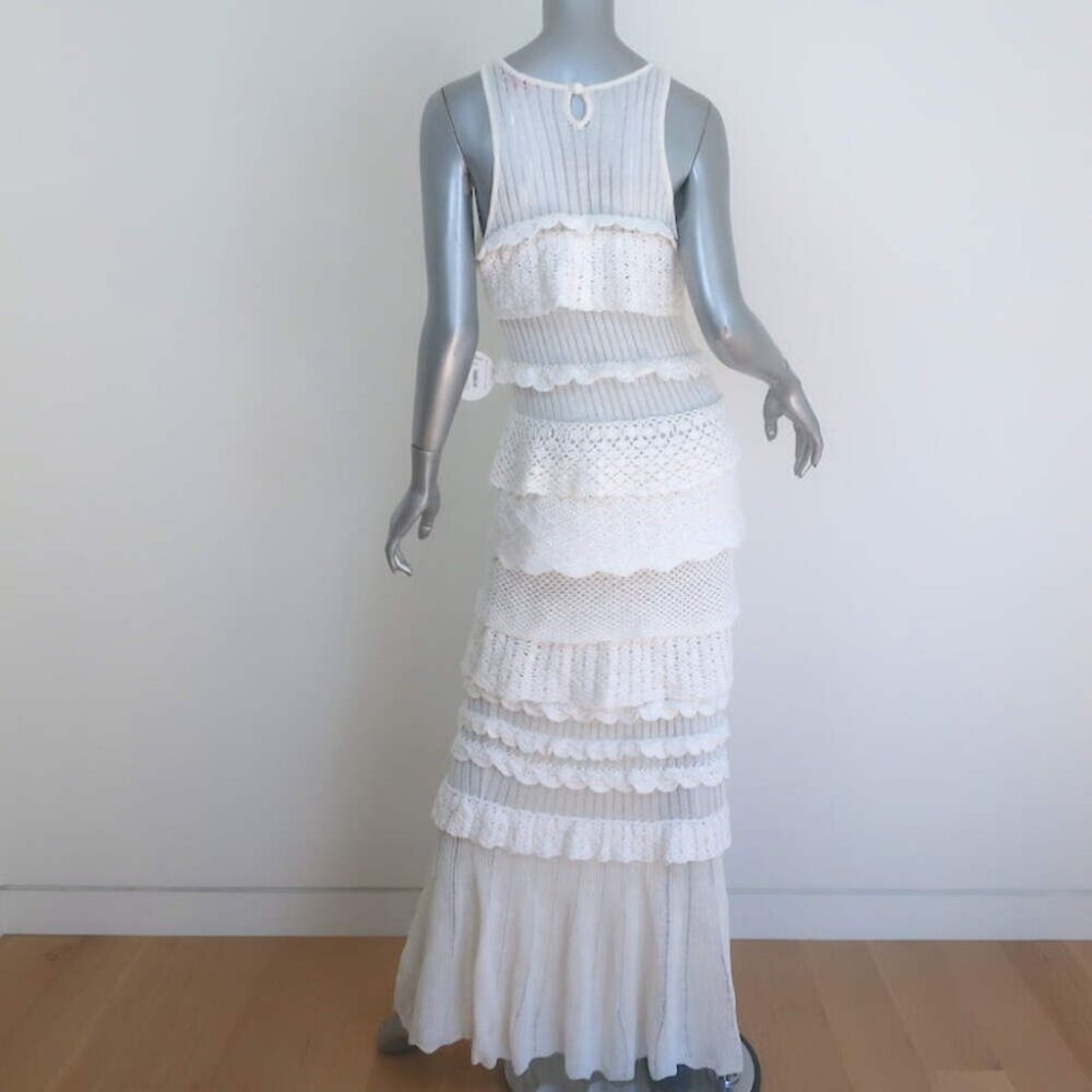 STAUD Sorrento Ruffled Crocheted Maxi Dress White Cotton-Blend Size Medium NEW - Picture 5 of 7